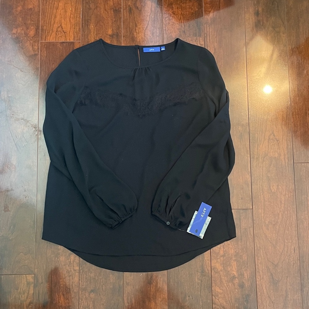 Apt. 9 Black Long Sleeve Mandarin Collar Blouse